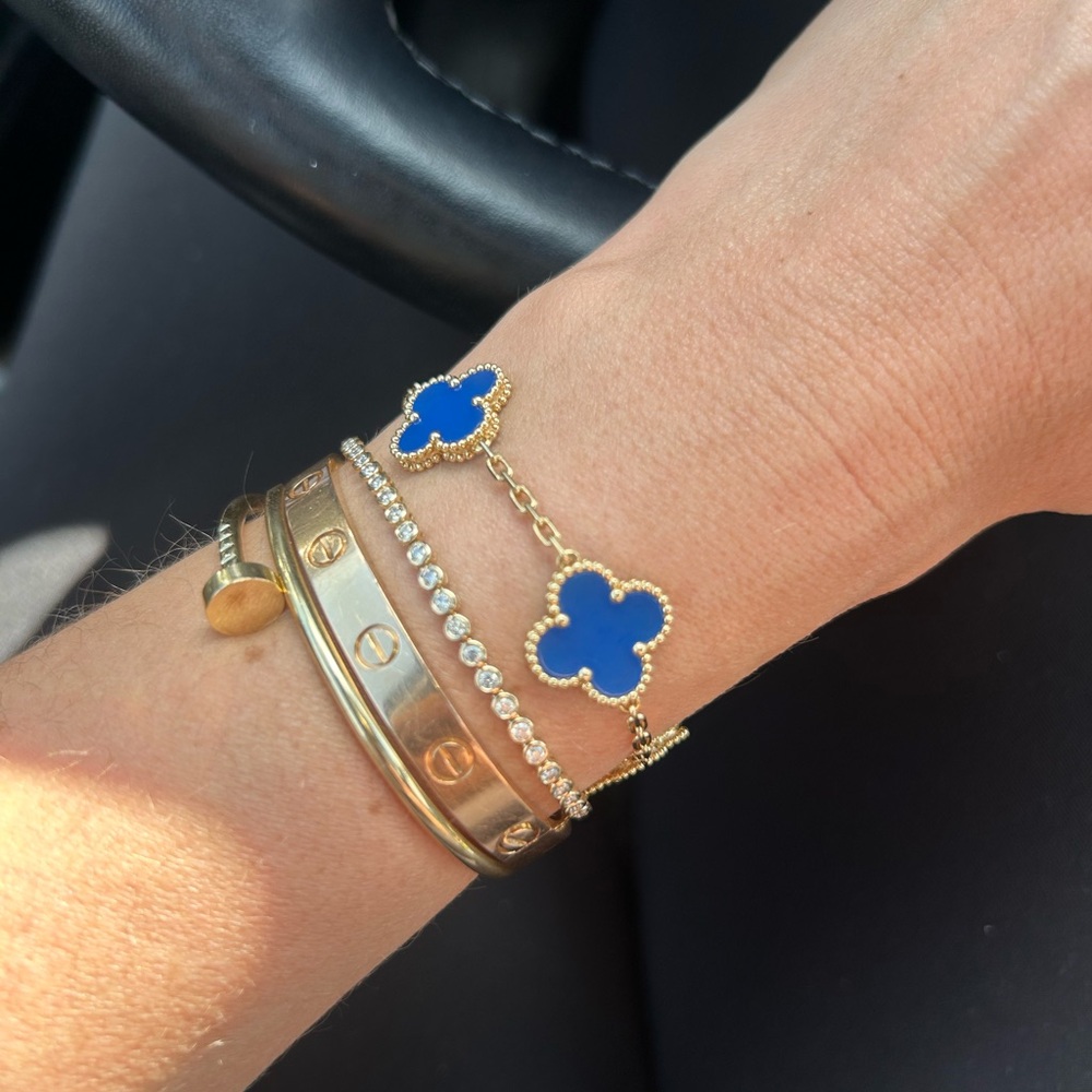 Blue agate Clover 18k yellow Gold Bracelet